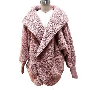 Nordic Beach Body Wrap Open Front Cardigan Hooded Pockets Fuzzy Blush One Size